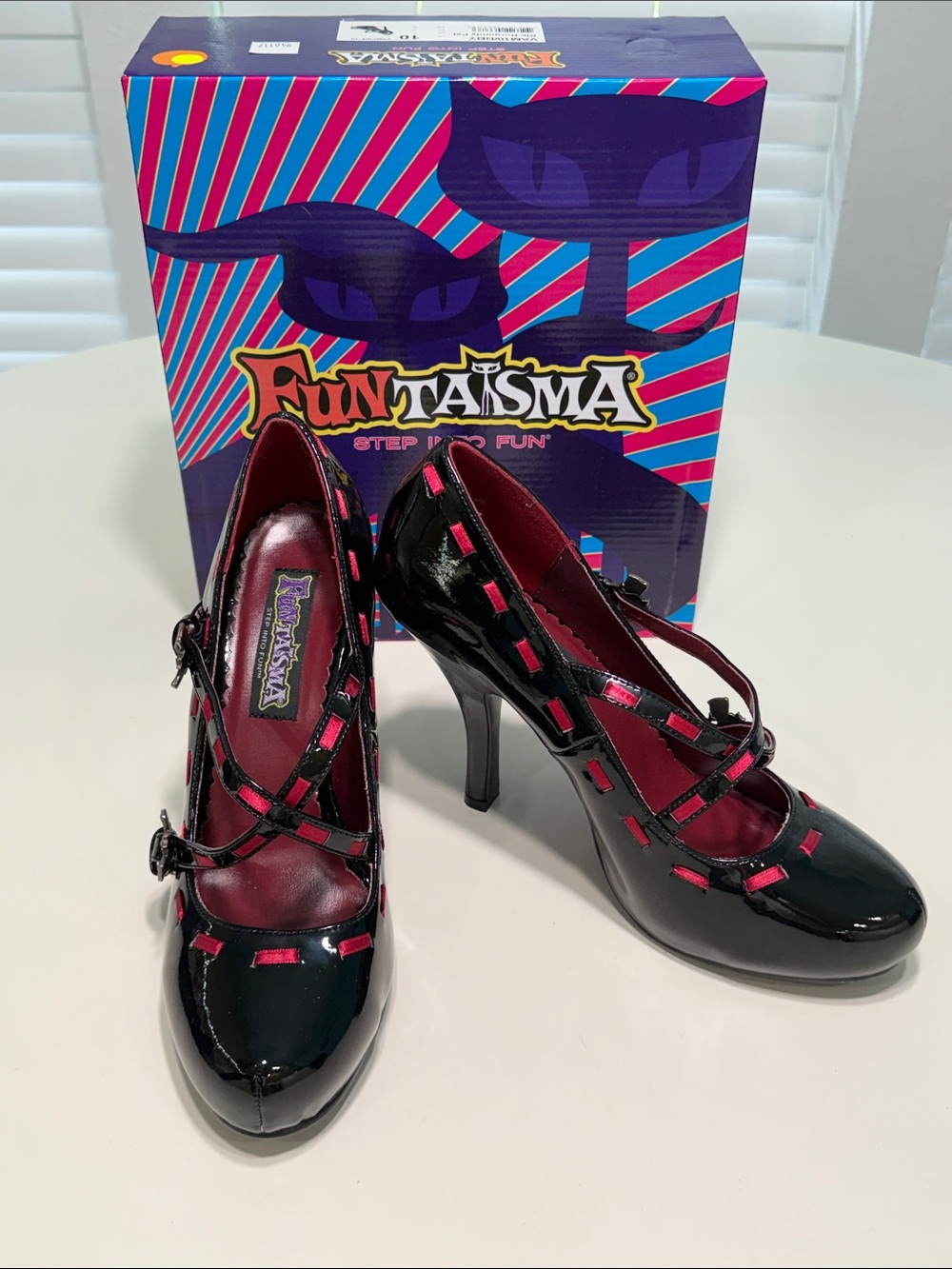 Funtasma Vampire Black Patent Heels with Burgundy Accents
